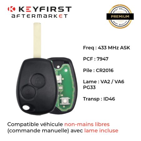 REN-CIR5B - Clé Compatible pour Renault Clio3 de 2006 à 2012