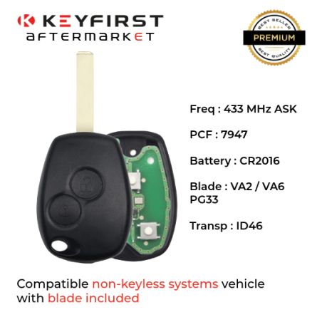 REN-CIR5B - Clé Compatible pour Renault Clio3 de 2006 à 2012