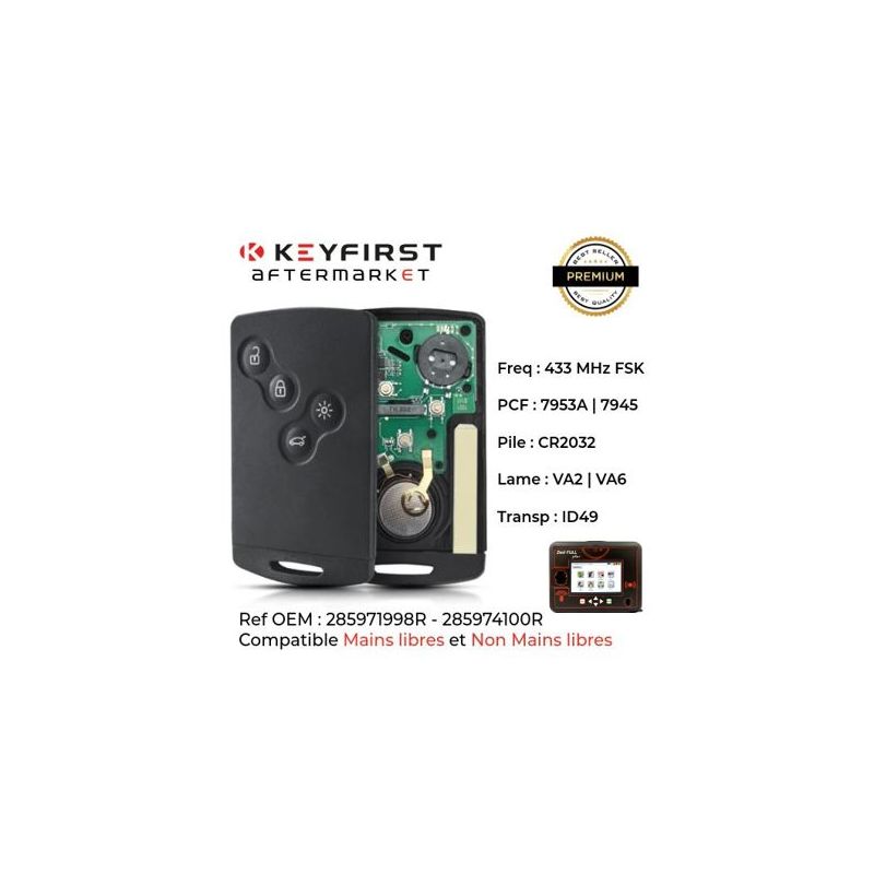 Clé Carte Télécommande Aftermarket Renault Clio 4™ (2013-2020) IEA ZEDFULL+| REN-CIR21